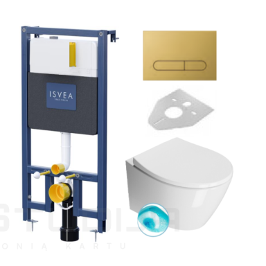 ISVEA DUREZZA potinkinis rėmas su aukso spalvos SOTTI mygtuku ir GSI Modo pakabinamas klozetas su SWIRLFLUSH® nuplovimo sistema ISVEA DUREZZA potinkinis rėmas su aukso spalvos SOTTI mygtuku ir GSI Modo pakabinamas klozetas su SWIRLFLUSH® nuplovimo sistema