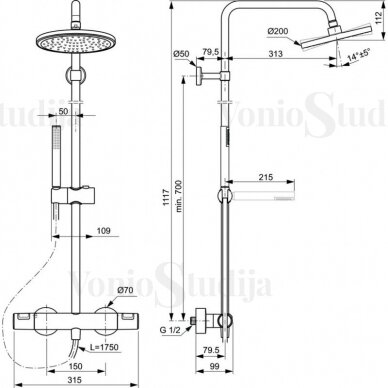 Juoda virštinkinė termostatinė dušo sistema Ideal Standard Idealrain 6