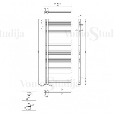 Juodas rankšluosčių džiovintuvas Sapho Dorlion 500x1200mm 5