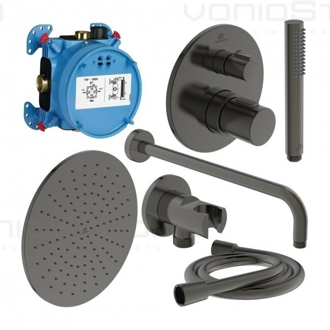 Juoda matinė potinkinė termostatinė dušo sistema IDEAL STANDARD Ceratherm 100 Juoda matinė potinkinė termostatinė dušo sistema IDEAL STANDARD Ceratherm 100