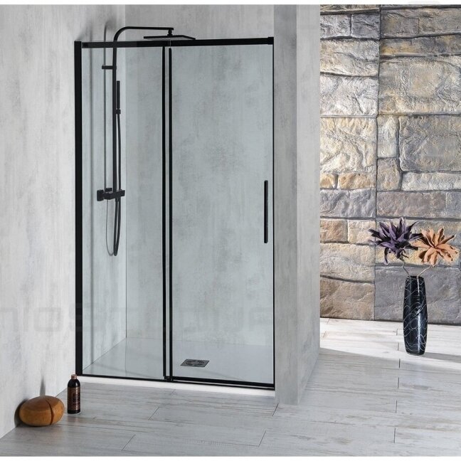 Juodos dušo durys į nišą Altis Line Black 120cm Juodos dušo durys į nišą Altis Line Black 120cm