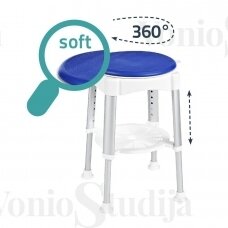 HANDICAP reguliuojama dušo kėdė su besisukančia paminkštinta sėdyne 410-580 mm