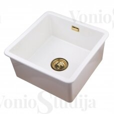 Keramikinė plautuvė Sanindusa VALET 46 montuojama iš apačios aukso spalvos ventiliu