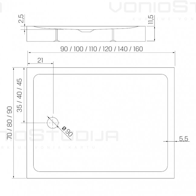 Dušo padėklas New trendy MILD 110x70x11.5cm akrilinis 1