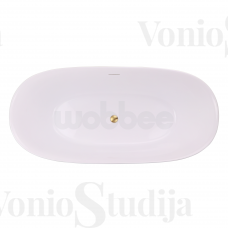 Laisvai pastatoma WOBBEE MERSEA akrilinė vonia 170cm su matinio aukso spalvos click-clack sifonu.
