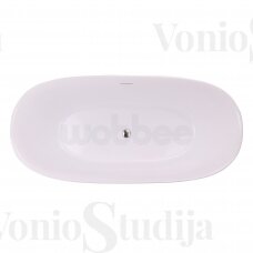 Laisvai pastatoma WOBBEE MERSEA akrilinė vonia 170cm su braižyto nikelio spalvos click-clack sifonu