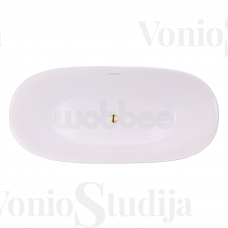 Laisvai pastatoma WOBBEE MERSEA akrilinė vonia 170cm su aukso spalvos click-clack sifonu