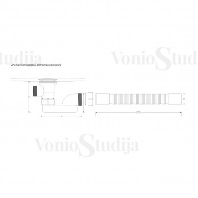 Laisvai statoma akrilinė vonia Corsan E041XL Olvena su juodos spalvos sifonu 5