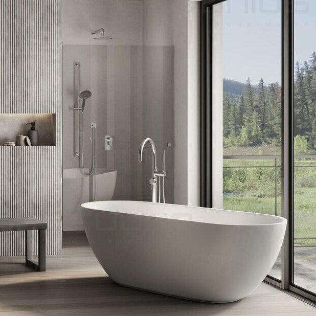 Laisvai pastatoma akmens masės vonia Balteco Fabo 170 cm Xonyx™ balta matinė 1 Laisvai pastatoma akmens masės vonia Balteco Fabo 170 cm Xonyx™ balta matinė 1