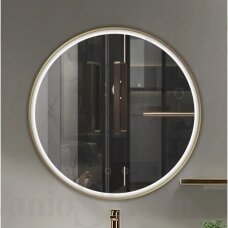 LEDIMEX PARIS apvalus veidrodis braižyto aukso spalvos rėmu su Led apšvietimu 60cm
