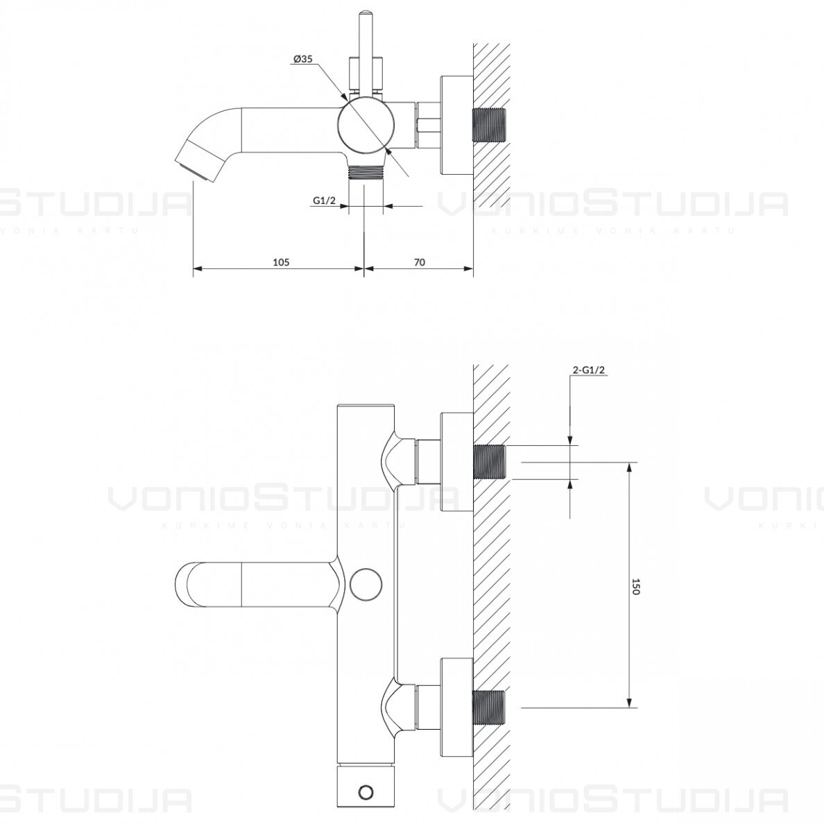 Juodas maišytuvas voniai Omnires Y1230BL 1 Juodas maišytuvas voniai Omnires Y1230BL 1