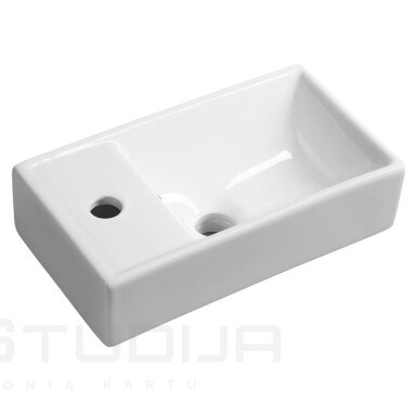 Mažas baltas praustuvas 40x22cm Sapho MINOS kairinis Mažas baltas praustuvas 40x22cm Sapho MINOS kairinis