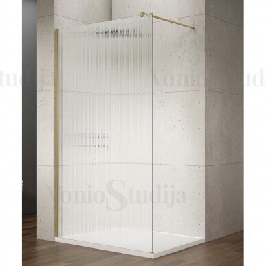 Nordic rifliuoto stiklo dušo sienelė VARIO matinio aukso spalvos profiliais 1200mm