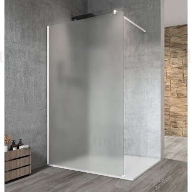 Matinio stiklo dušo sienelė VARIO Baltais matiniais profiliais 900mm