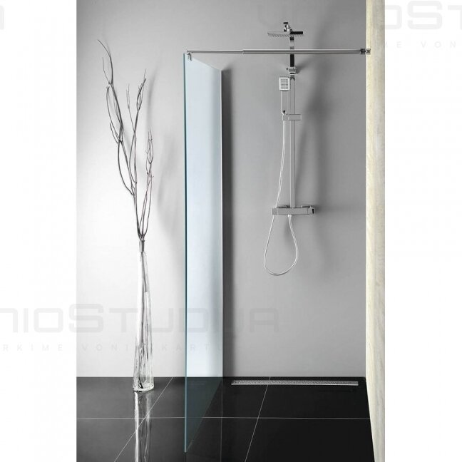 Matinio stiklo dušo sienelė Aqualine WALK-IN chromo spalvos profiliais 1100mm 1