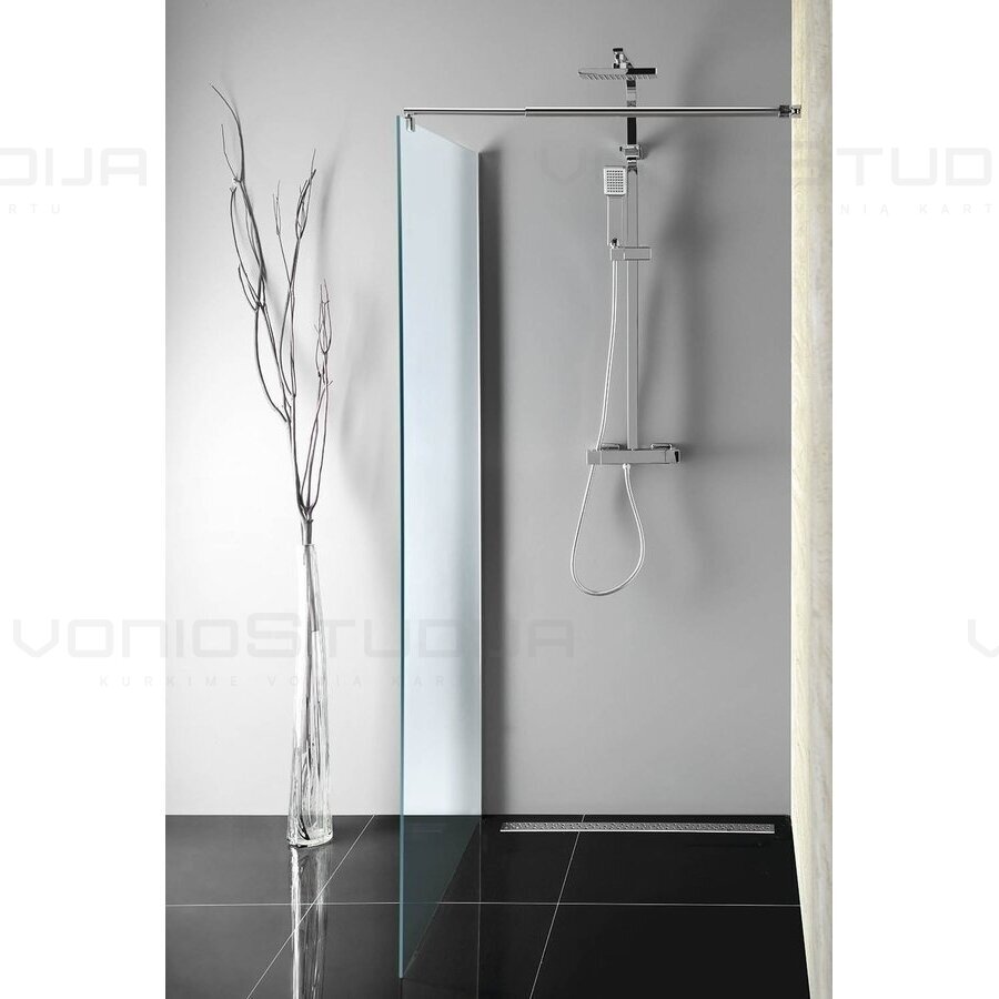 Matinio stiklo dušo sienelė Aqualine WALK-IN chromo spalvos profiliais 1000mm 1