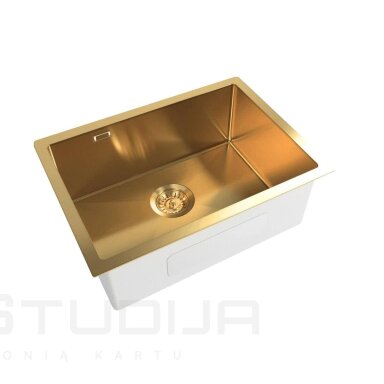 Po stalviršiu montuojama nerūdijančio plieno plautuvė SAT Aurum braižyto aukso spalvos 55x45cm Po stalviršiu montuojama nerūdijančio plieno plautuvė SAT Aurum braižyto aukso spalvos 55x45cm