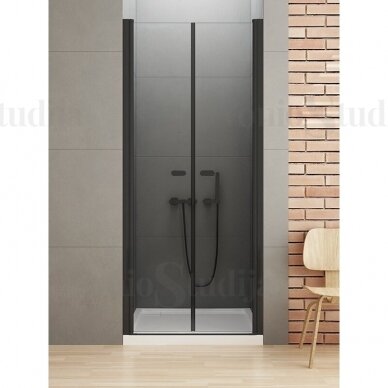 New SOLEO BLACK durys į nišą 90x195 cm skaidraus stiklo juodais profiliais