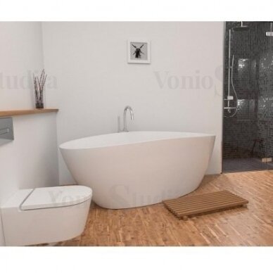 Omnires Marble+ vonia iš lieto marmuro Barcelona blizgi balta, 156*71 cm