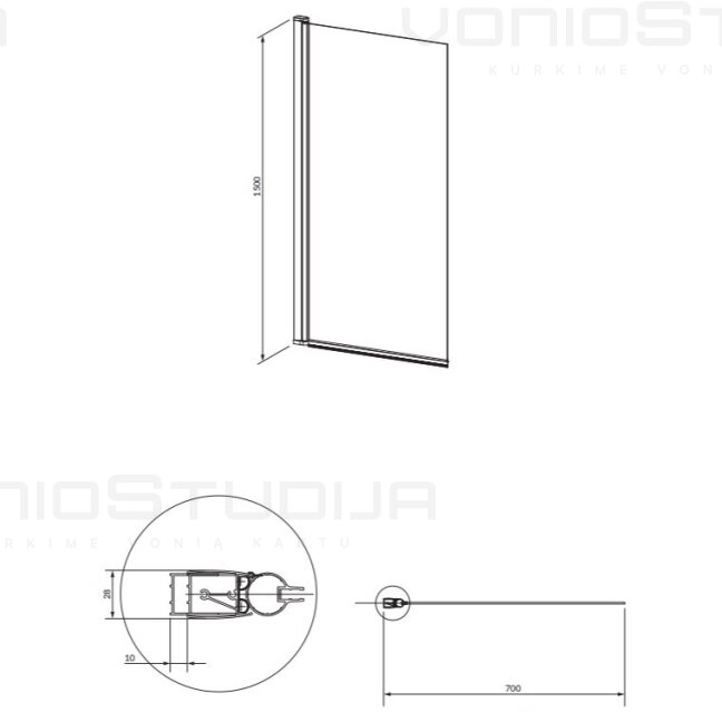 Omnires Kingston vonios sienelė 70 cm pločio 2 Omnires Kingston vonios sienelė 70 cm pločio 2