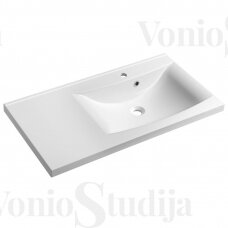 Pakabinama vonios spintelė Sapho Wave 90x45x48cm su praustuvu balta su wenge spalva dešininė