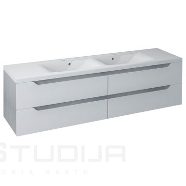 Pakabinama vonios spintelė Sapho Wave 180x50x47,8cm su dvigubu praustuvu balta su silver oak