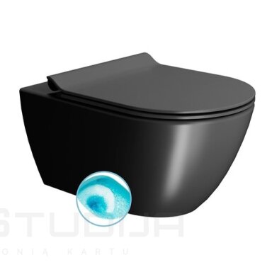 Pakabinamas juodas matinis klozetas GSI Pura SwirlFlush DualGlaze su plonu lėtaeigiu dangčiu Pakabinamas juodas matinis klozetas GSI Pura SwirlFlush DualGlaze su plonu lėtaeigiu dangčiu