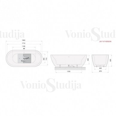 PAA Opera laisvai pastatoma akrilinė vonia 1860mm x 870mm 4