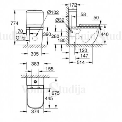 Pastatomas unitazas Grohe Euro Ceramic Rimless 39462000 1