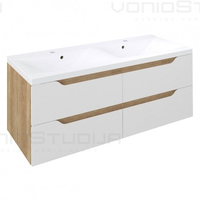 Pakabinama vonios spintelė Sapho Wave 120x50x48cm su dvigubu praustuvu balta su oak alabama Pakabinama vonios spintelė Sapho Wave 120x50x48cm su dvigubu praustuvu balta su oak alabama