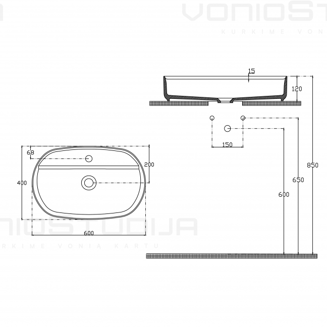 Pastatomas praustuvas Infinity Oval smėlio spalvos 60x40cm 6 Pastatomas praustuvas Infinity Oval smėlio spalvos 60x40cm 6