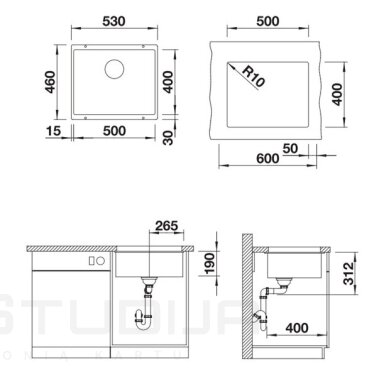 Blanco SUBLINE 500-U 525995 akmens masės plautuvė, montuojama iš apačios, juoda spalva Blanco SUBLINE 500-U 525995 akmens masės plautuvė, montuojama iš apačios, juoda spalva