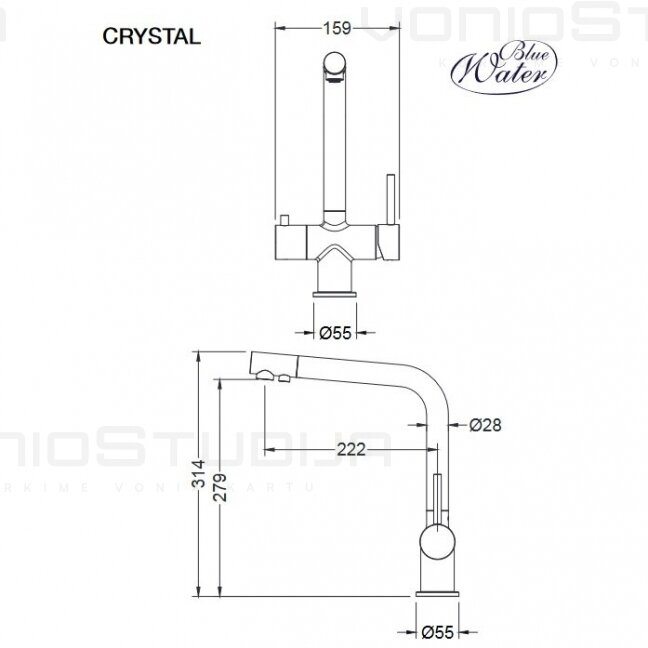 Plautuvės maišytuvas Blue Water CRYSTAL su jungtimi filtruotam ir mineralizuotam vandeniui, juodas 4 Plautuvės maišytuvas Blue Water CRYSTAL su jungtimi filtruotam ir mineralizuotam vandeniui, juodas 4