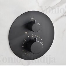 Potinkinė termostatinė dušo sistema Imex Tivoli lietaus galva iš lubų juodos matinės spalvos