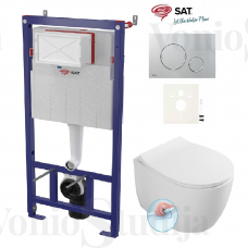 Potinkinis WC rėmas SAT su tvirtinimais chromo spalvos klavišu ir klozetas Sentimenti Rimless 36x51cm, su slim lėtaeigiu dangčiu
