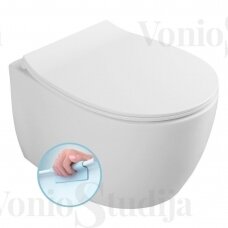 Potinkinis WC rėmas SAT su tvirtinimais baltos spalvos klavišu ir klozetas Sentimenti Rimless 36x51cm, su slim lėtaeigiu dangčiu