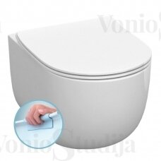 Potinkinis WC rėmas SAT su tvirtinimais ir juodu klavišu ir Kerasan FLO NO RIM pakabinamas klozetas