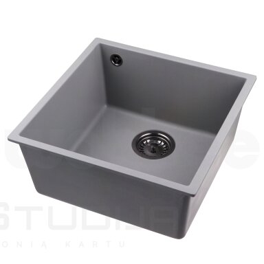 Po stalviršiu montuojama granitinė plautuvė WOBBEE TALBOT 40, pilka metalik gunmetal spalvos ventiliu