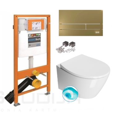 Potinkinio pakabinamo rėmo komplektas WERIT JOMOtech ir matinio aukso mygtuku ir klozetas GSI Modo pakabinamas klozetas su SWIRLFLUSH® nuplovimo sistema Potinkinio pakabinamo rėmo komplektas WERIT JOMOtech ir matinio aukso mygtuku ir klozetas GSI Modo pakabinamas klozetas su SWIRLFLUSH® nuplovimo sistema