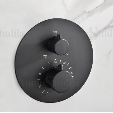 Potinkinė termostatinė dušo sistema Imex Tivoli lietaus galva iš lubų juodos matinės spalvos 1