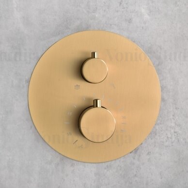 Potinkinė termostatinė dušo sistema Imex Tivoli lietaus galva iš lubų PVD braižyto aukso spalvos 1