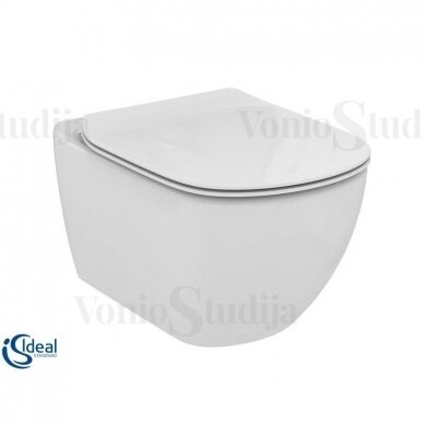 Potinkinis WC rėmas SAT su tvirtinimais ir chromo spalvos klavišu ir klozetu Tesi, baltos spalvos su lėtaeigiu dangčiu AquaBlade technologija. 2
