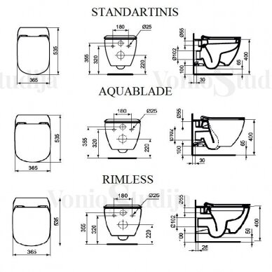 Potinkinis WC rėmas SAT su tvirtinimais ir juodu klavišu ir Ideal Standard Tesi pakabinamas klozetas su AquaBlade technologija ir plonu lėtaeigiu dangčiu 10