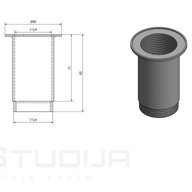 Prailginimas dugno vožtuvui 1 1/4" chromas