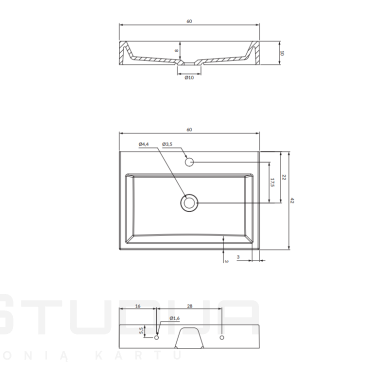 Praustuvas Omnires THASOS M+ 60x42cm Praustuvas Omnires THASOS M+ 60x42cm