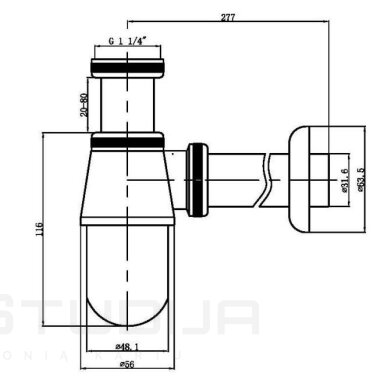 Praustuvo sifonas Sapho chromo spalvos CV1006 Praustuvo sifonas Sapho chromo spalvos CV1006