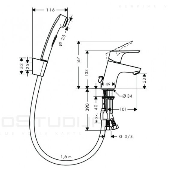 Praustuvo maišytuvas su bidė dušeliu Hansgrohe Focus E2 2