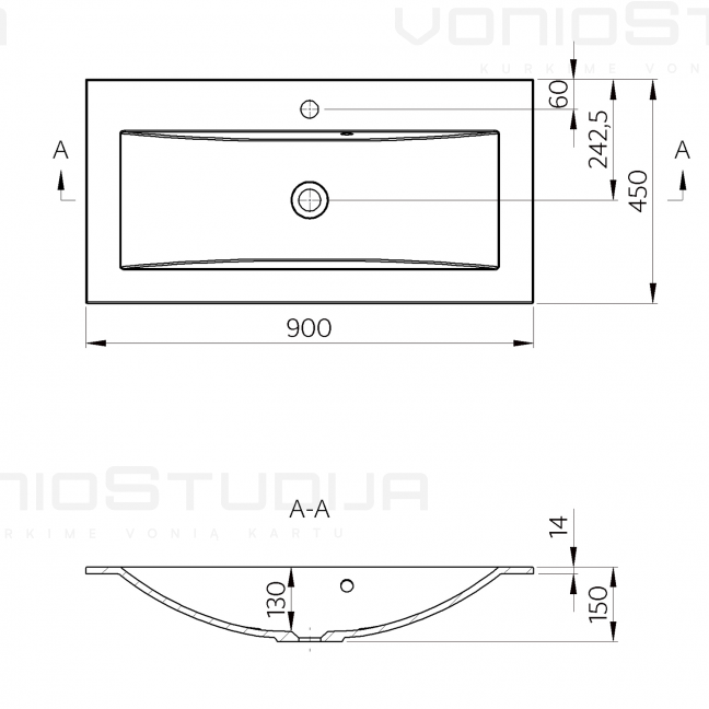 Praustuvas Sapho YUKON 90x45cm 4 Praustuvas Sapho YUKON 90x45cm 4