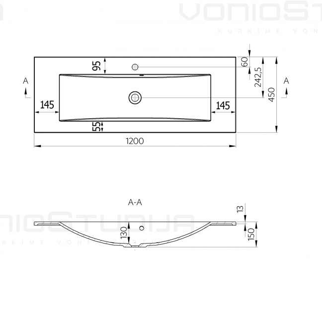 Praustuvas Sapho YUKON 120x45cm 3 Praustuvas Sapho YUKON 120x45cm 3