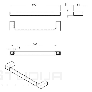 Rankšluosčio kabykla Pirenei matinio aukso spalvos 60cm
